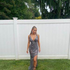 Elegant Silver Evening Gown